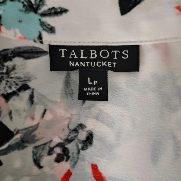 Talbots Nantucket Floral Button Up Blouse Turquoise Rose Floral Size Lg Petite - Picture 12 of 15
